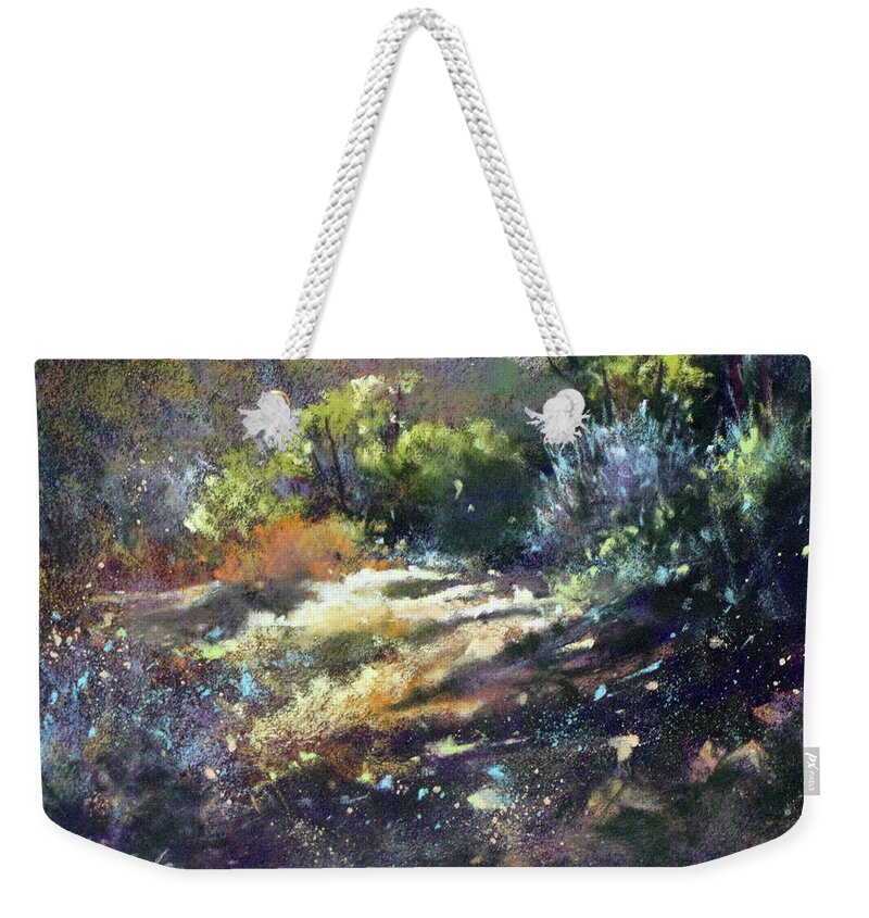 Landscape Weekender Tote Bag featuring the painting Zig Zag Path by Rae Andrews