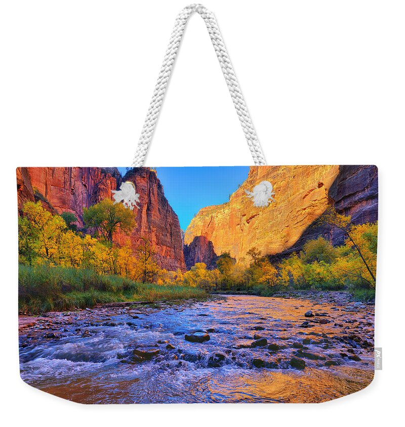 Zion National Park Weekender Tote Bag featuring the photograph Zion Virgin River by Greg Norrell