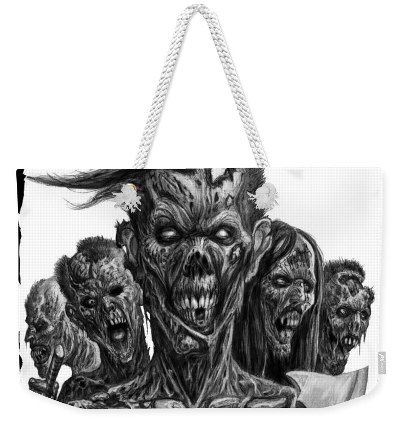Tony Koehl Weekender Tote Bag featuring the drawing Zombies by Tony Koehl