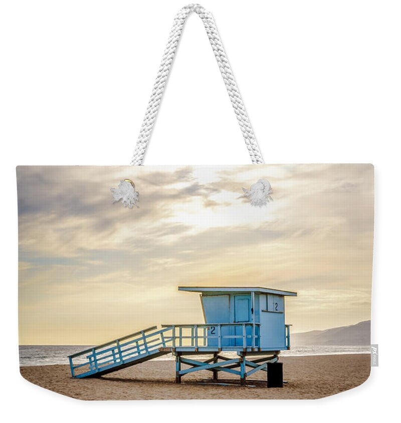 America Weekender Tote Bag featuring the photograph Zuma Beach Lifeguard Tower #2 Malibu Sunset by Paul Velgos