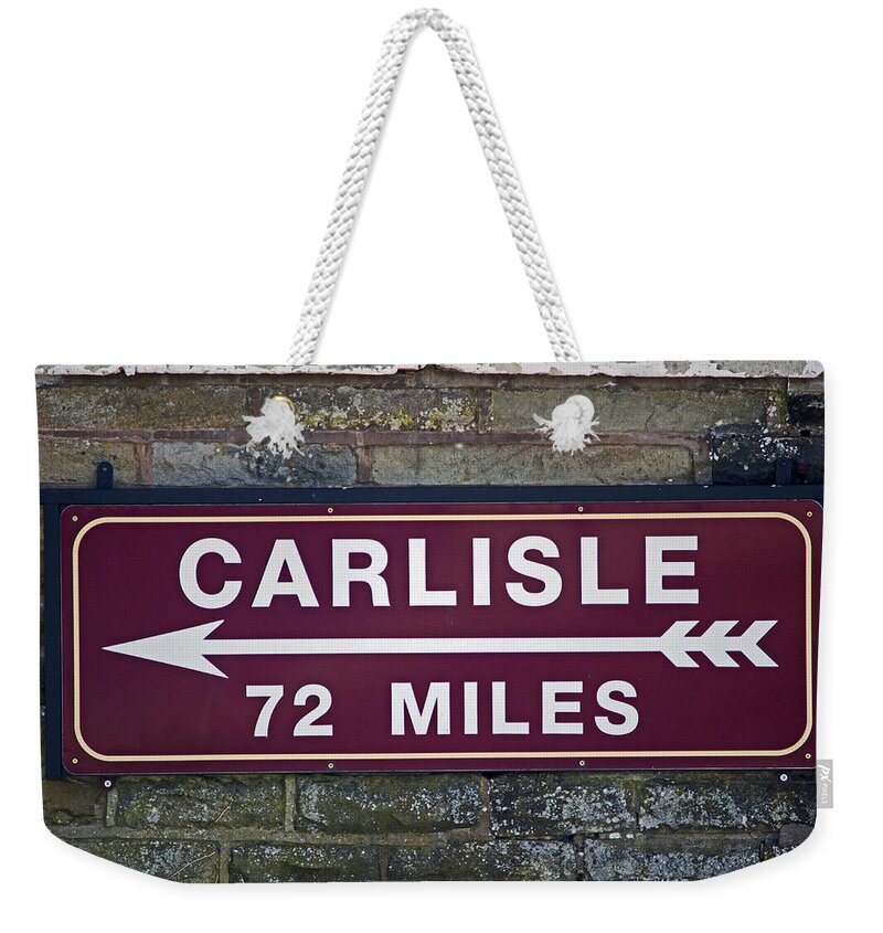 Settle Weekender Tote Bag featuring the photograph 06/06/14 SETTLE. Period Destination Board. by Lachlan Main