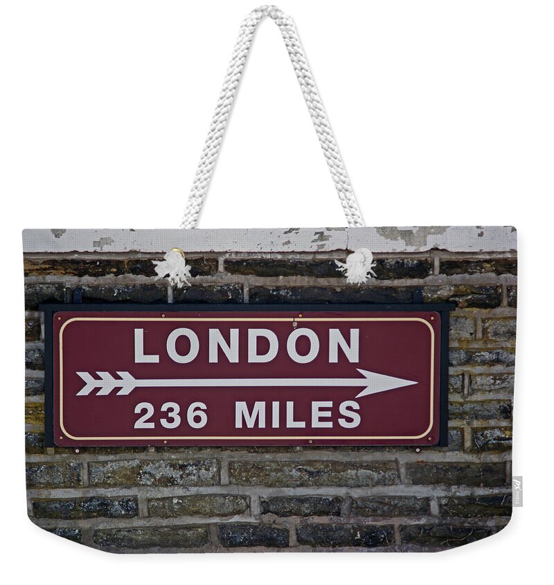 Settle Weekender Tote Bag featuring the photograph 06/06/14 SETTLE. Station View. Destination Board. by Lachlan Main
