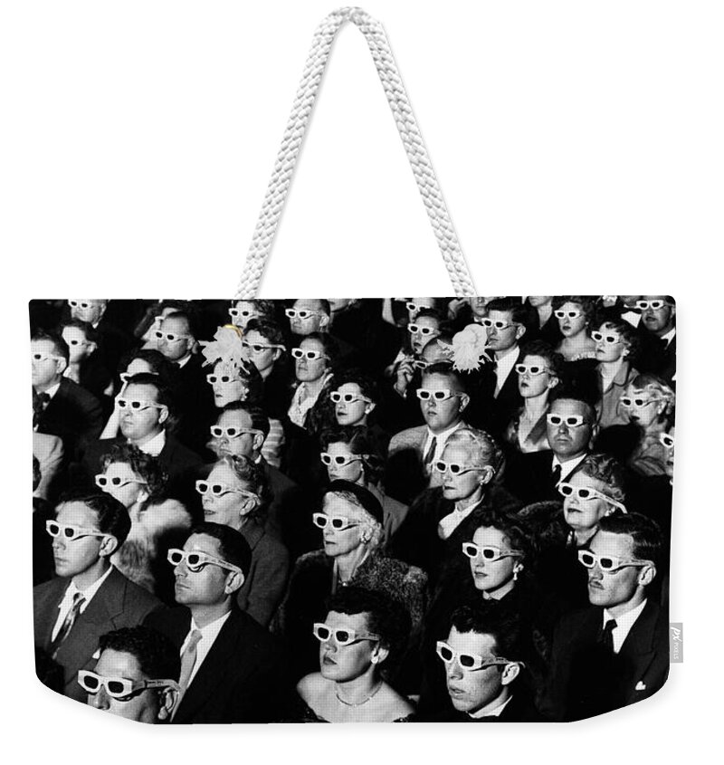 3d Glasses Weekender Tote Bag featuring the photograph 3D Film Audience #2 by JR Eyerman