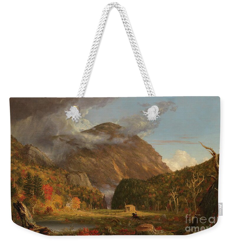 Thomas Cole Weekender Tote Bag featuring the painting A View of the Mountain Pass Called the Notch of the White Mountains Crawford Notch by Thomas Cole