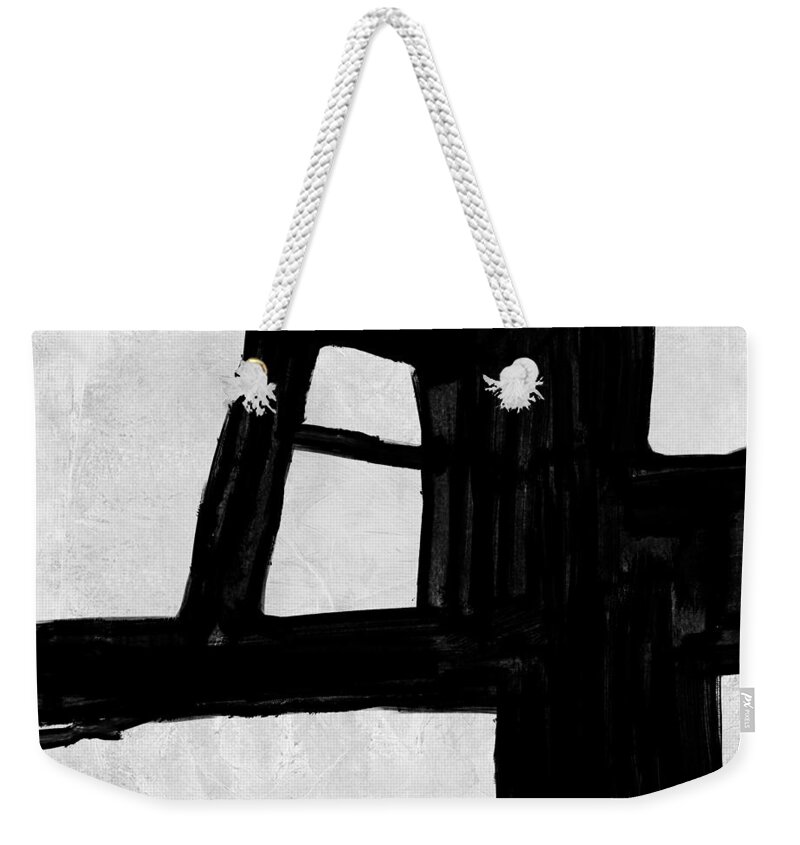 Black And White Weekender Tote Bag featuring the painting Abstract Black and White No.48 by Naxart Studio