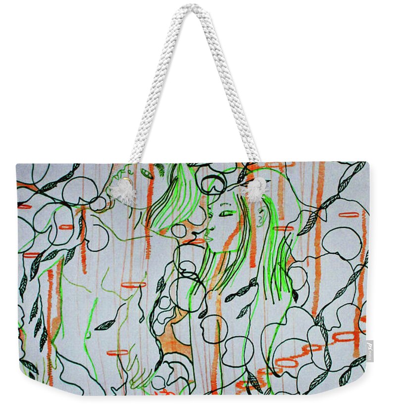 Jesus Christ Weekender Tote Bag featuring the painting Adam and Eve #1 by Gloria Ssali