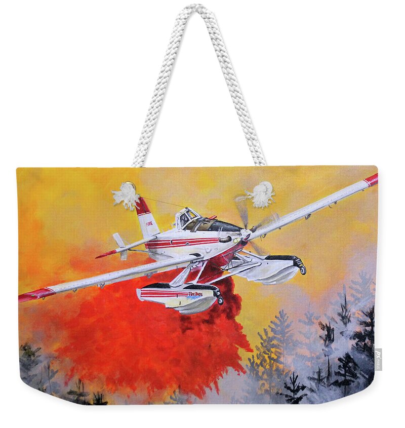 Air Tractor Weekender Tote Bag featuring the painting Air Tractor 802 Fire Boss by Karl Wagner