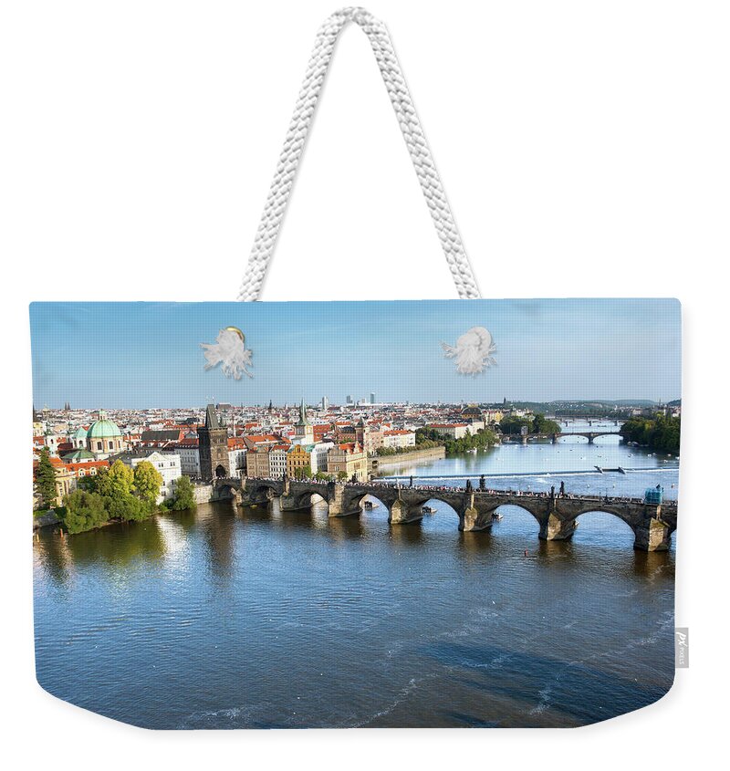 Town Weekender Tote Bag featuring the photograph Airview Charles Bridge Prague Czech #1 by Grafissimo