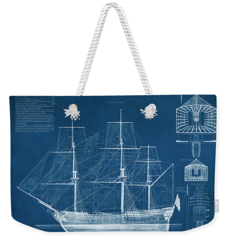 Home Weekender Tote Bag featuring the painting Antique Ship Blueprint Iv #1 by Vision Studio
