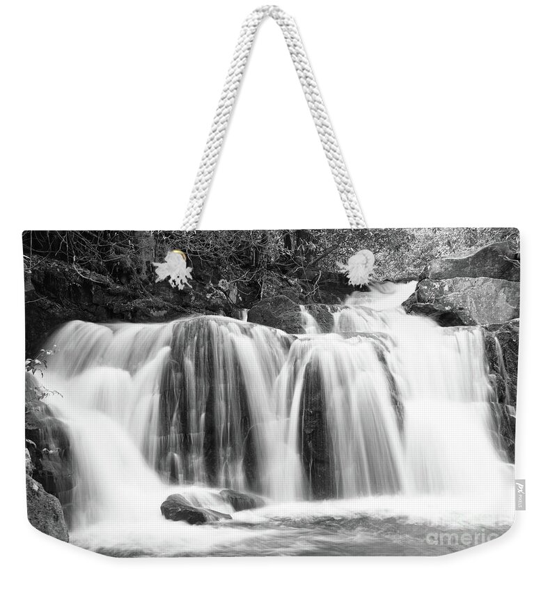 Smoky Mountains Weekender Tote Bag featuring the photograph Black And White Waterfall by Phil Perkins
