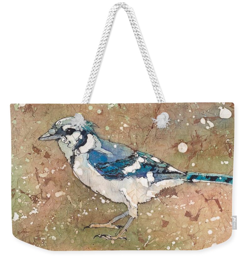 Bird Weekender Tote Bag featuring the painting Blue Jay #1 by Ruth Kamenev