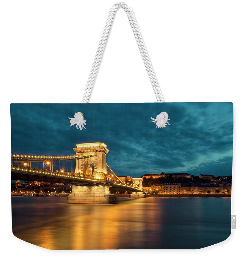 Built Structure Weekender Tote Bag featuring the photograph Budapest Chain Bridge #1 by Focusstock