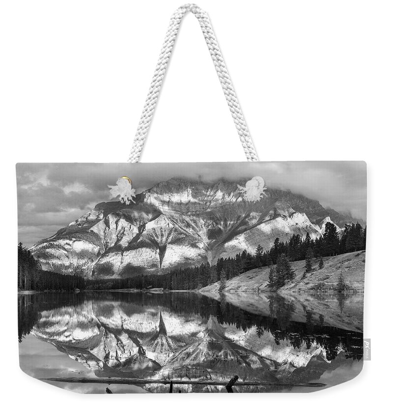 Disk1215 Weekender Tote Bag featuring the photograph Cascade Mt And Johnson Lake Alberta #1 by Tim Fitzharris