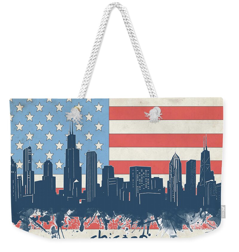 Chicago Skyline Weekender Tote Bag featuring the digital art Chicago Skyline Flag #1 by Bekim M