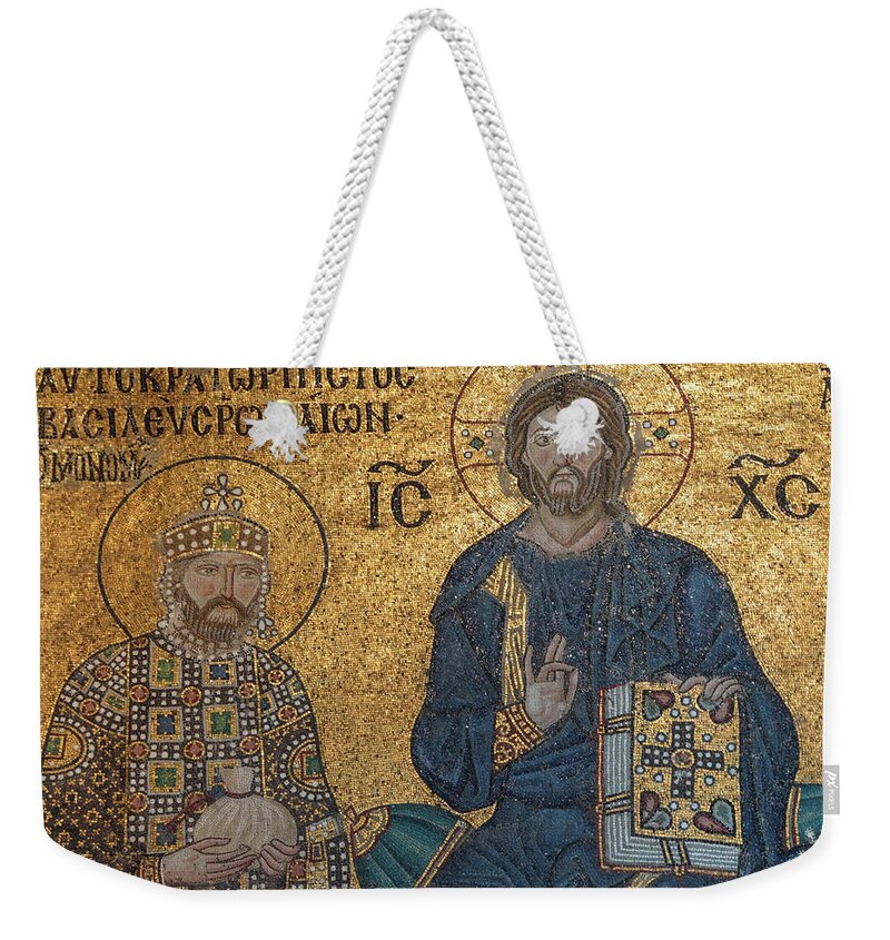 10th Century Weekender Tote Bag featuring the photograph Christ enthroned, flanked by Constantine IX Monomachus #1 by Steve Estvanik