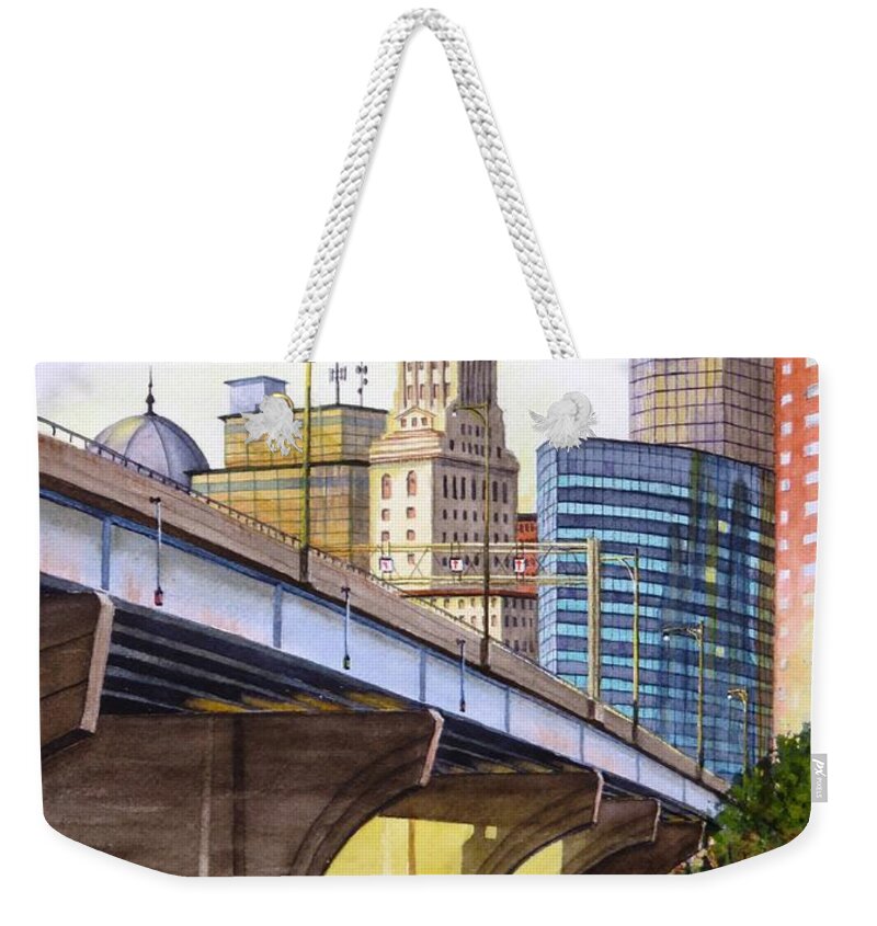 Hartford Weekender Tote Bag featuring the painting Cityscape by Joseph Burger
