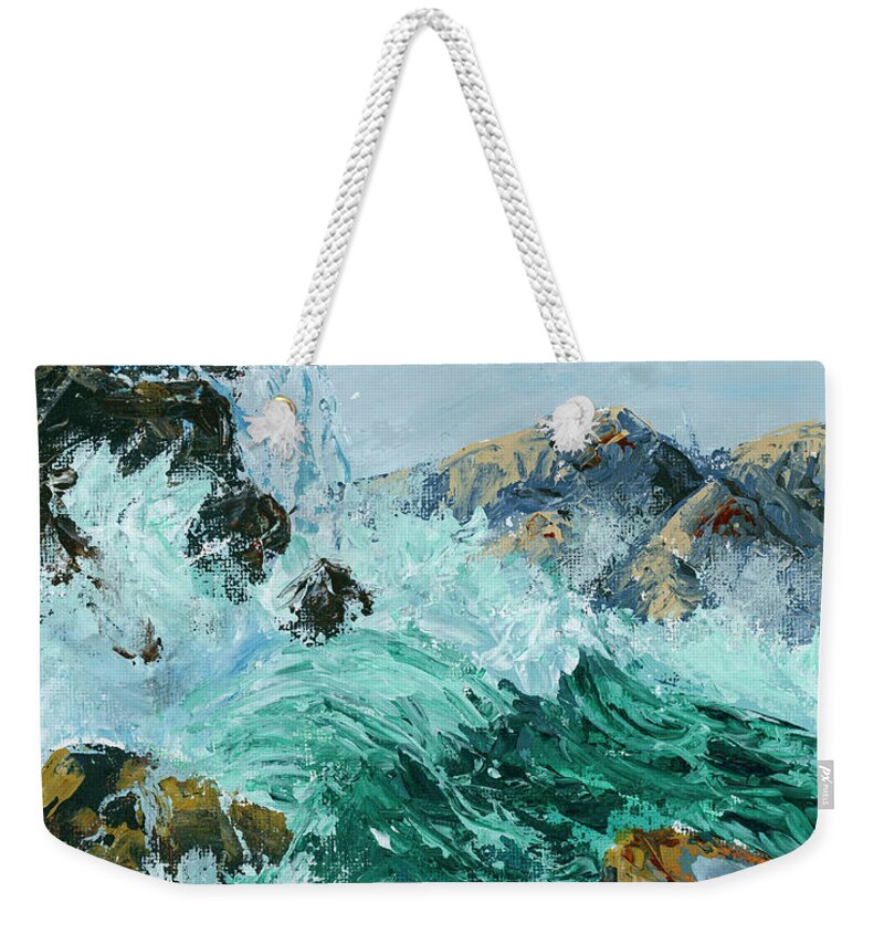 Seascape Weekender Tote Bag featuring the painting Dancing With Waves by Darice Machel McGuire