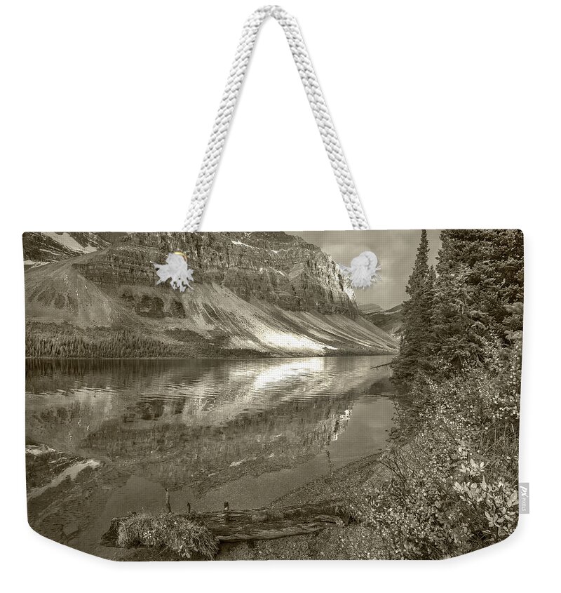 Disk1215 Weekender Tote Bag featuring the photograph Crowfoot Mountains And Bow Lake #1 by Tim Fitzharris