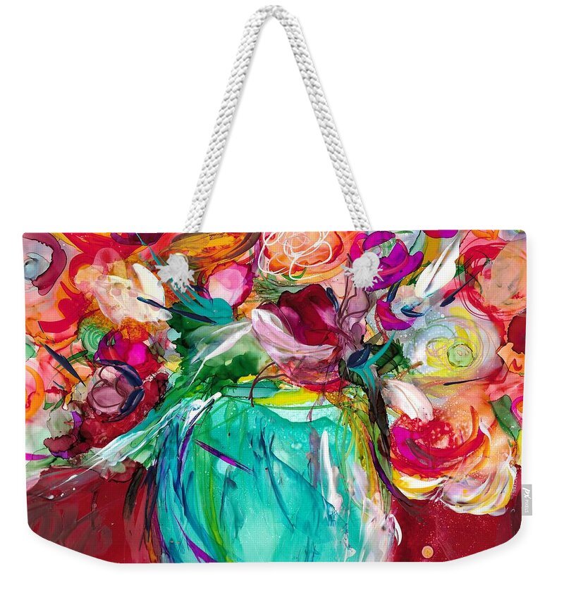 Abstract Weekender Tote Bag featuring the painting A Whole Lot Of Happy by Bonny Butler