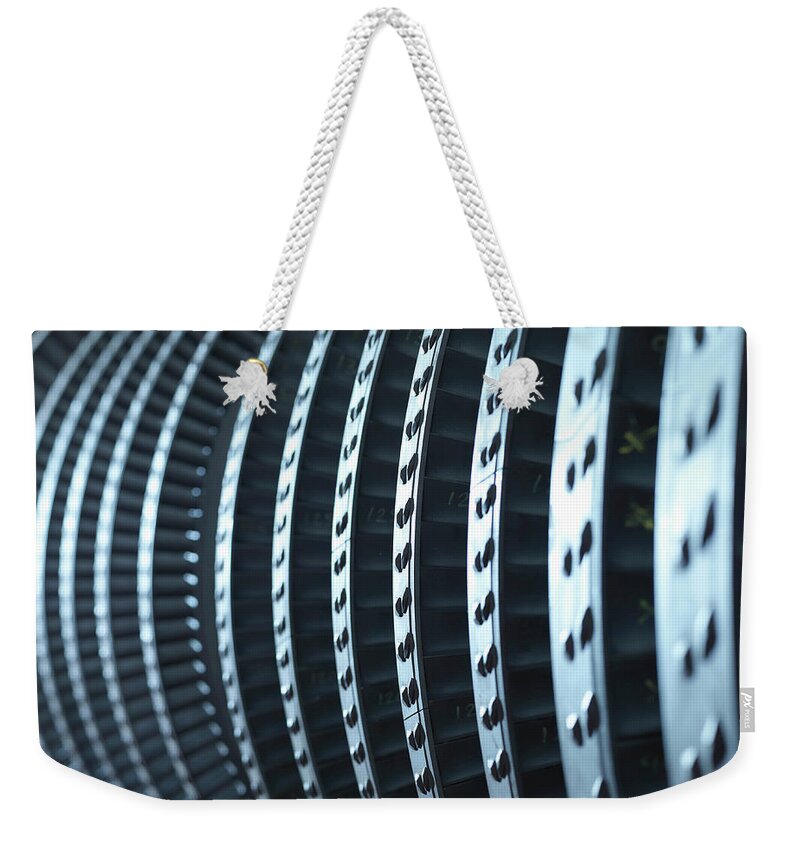 Manufacturing Equipment Weekender Tote Bag featuring the photograph Detail Of Turbine #1 by Monty Rakusen