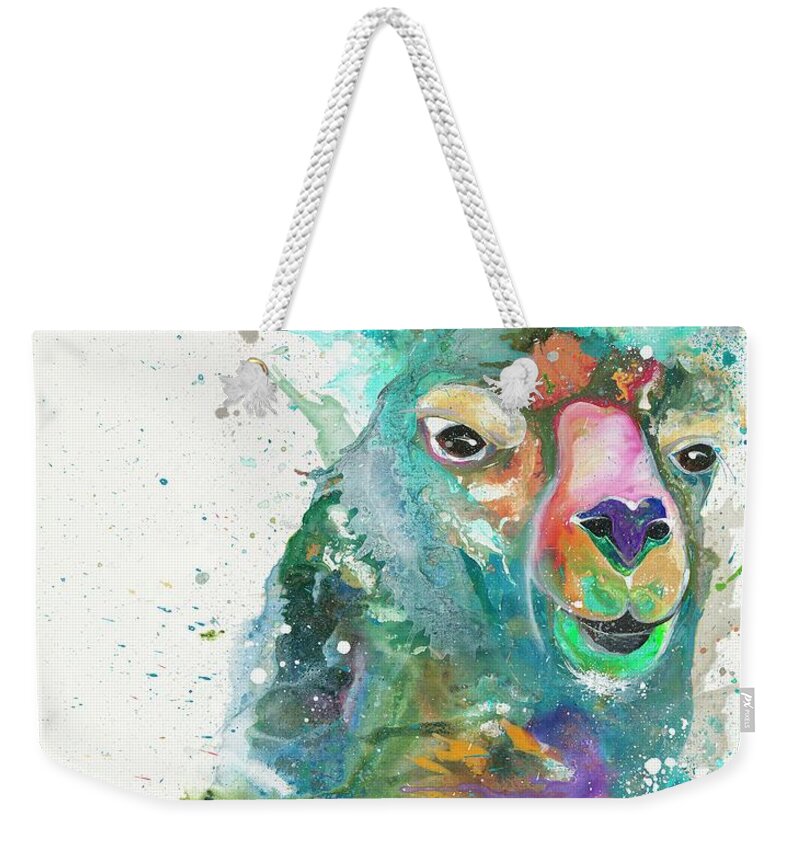 Llama Weekender Tote Bag featuring the painting Dolly Llama by Kasha Ritter