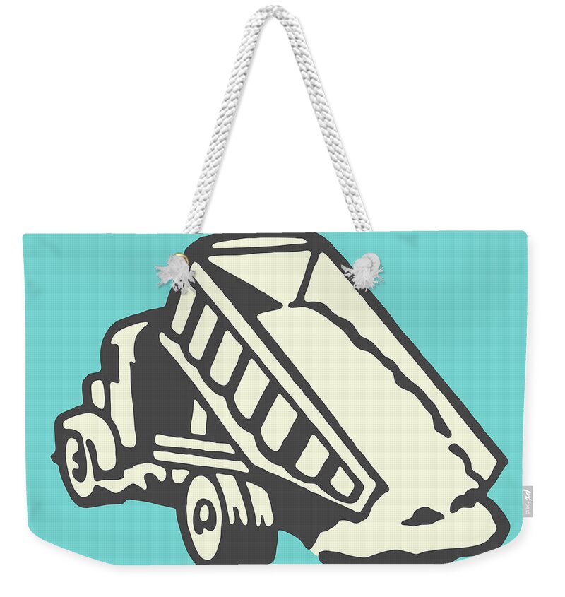 Automotive Weekender Tote Bag featuring the drawing Dump Truck with Raised Back #1 by CSA Images