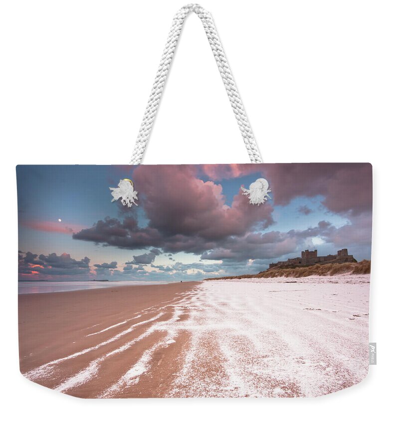 Landscape Weekender Tote Bag featuring the photograph Fairy Tale Castle With Snow On The Beach #2 by Anita Nicholson