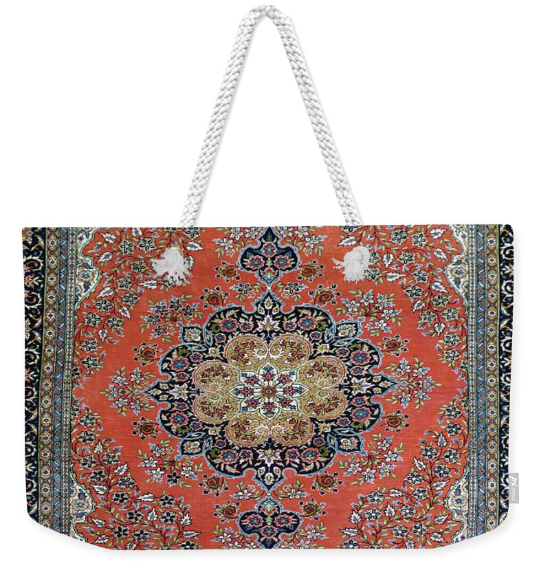 Bright Weekender Tote Bag featuring the photograph Fine Turkish carpets rugs in a showroom #1 by Steve Estvanik