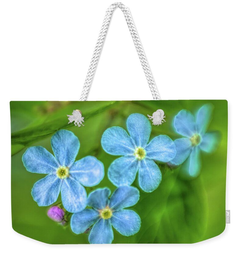 Wild Flower Weekender Tote Bag featuring the photograph Forget Me Not #1 by Roxie Crouch