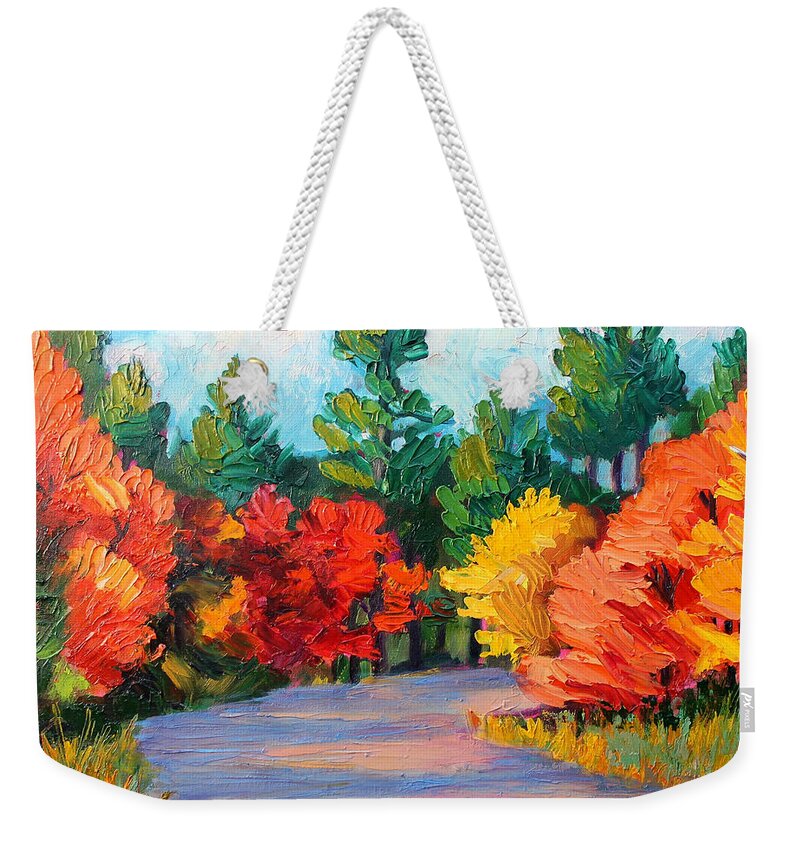 Landscape Weekender Tote Bag featuring the painting Color Explosion by Marian Berg
