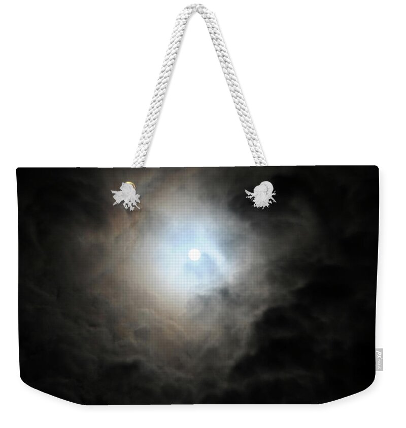 Black Color Weekender Tote Bag featuring the photograph Full Moon Shines Through Dramatic #1 by Assalve