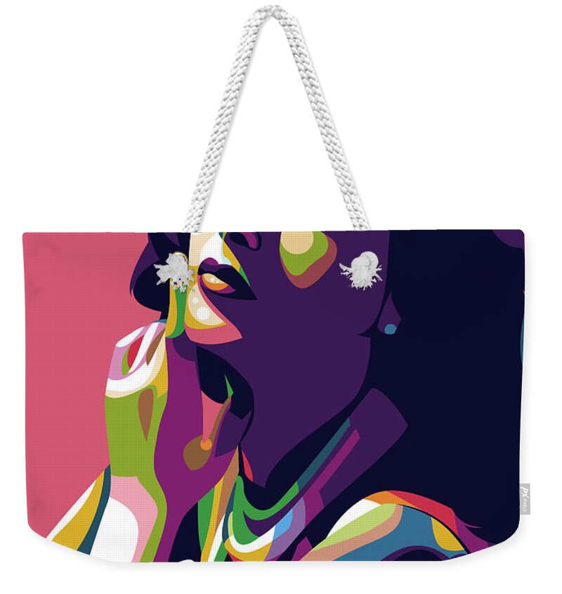 Hedy Lamarr Weekender Tote Bag featuring the digital art Hedy Lamarr by Stars on Art