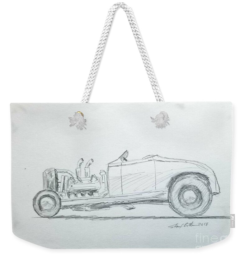 Drawing Weekender Tote Bag featuring the drawing Hot Rod #1 by Stacy C Bottoms