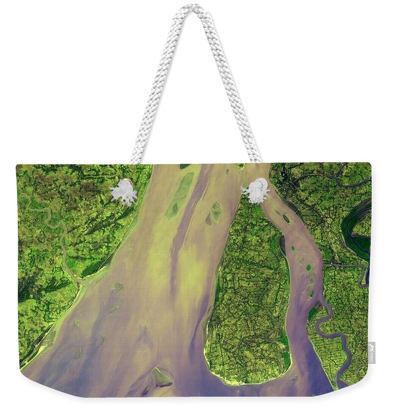 Earth Weekender Tote Bag featuring the painting Hugli River, part of the Ganges Delta,, NASA #1 by Celestial Images