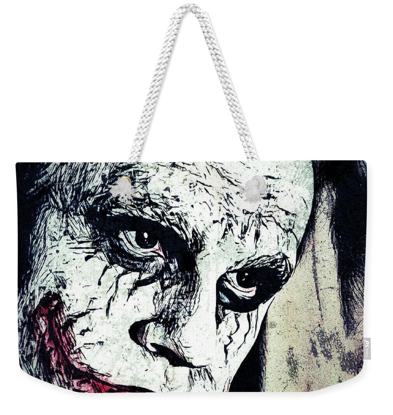 Joker Weekender Tote Bag featuring the painting Joker #1 by Pixel Chimp