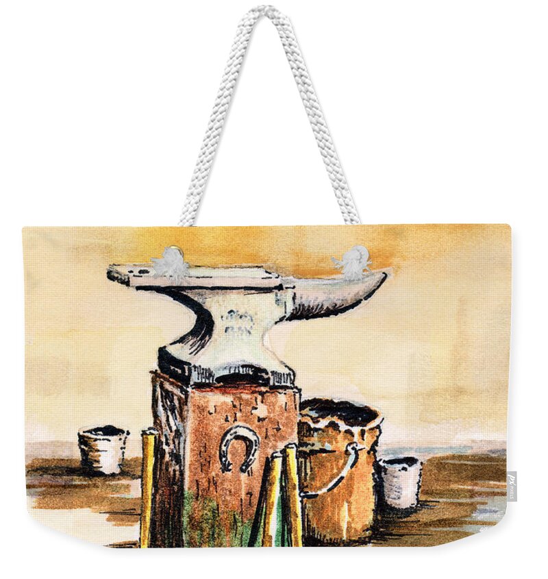 Anvil Weekender Tote Bag featuring the painting Lee's Anvil #1 by Sam Sidders