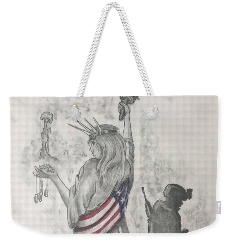  Libertty Weekender Tote Bag featuring the drawing Liberty and Justice for All by Howard King