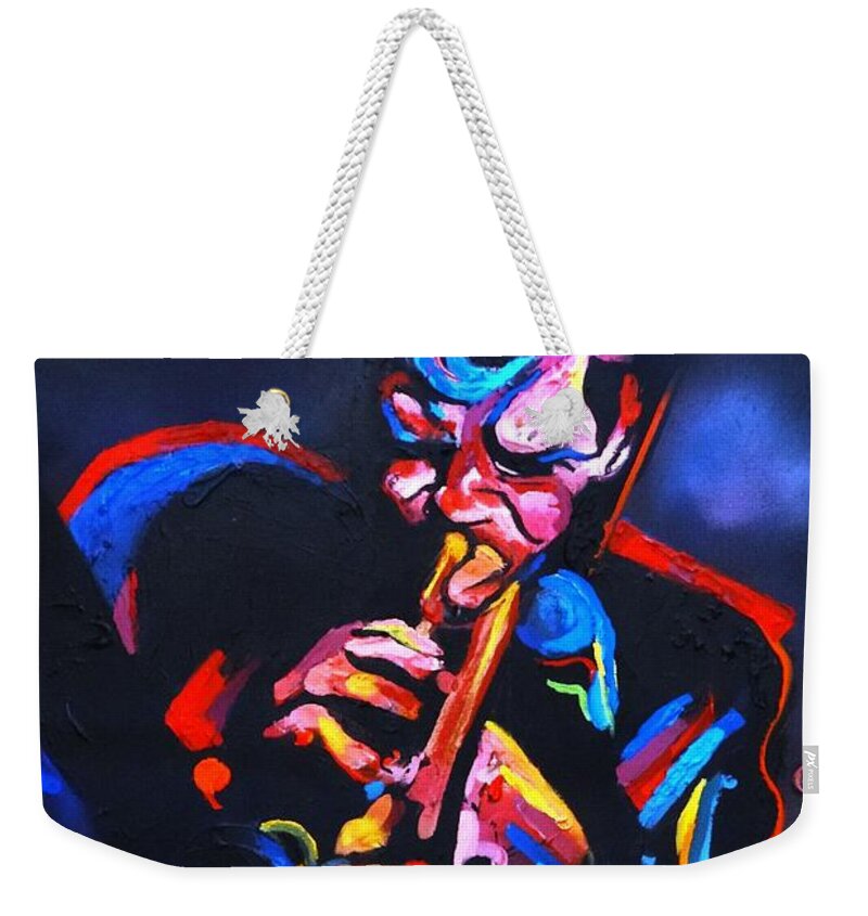 Chet Baker Weekender Tote Bag featuring the painting Life Back in Blue - Chet Baker #2 by Eric Dee