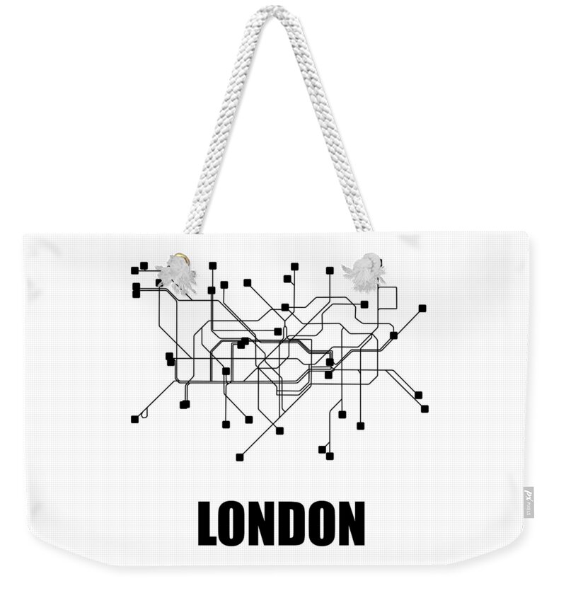 London Weekender Tote Bag featuring the digital art London White Subway Map #1 by Naxart Studio