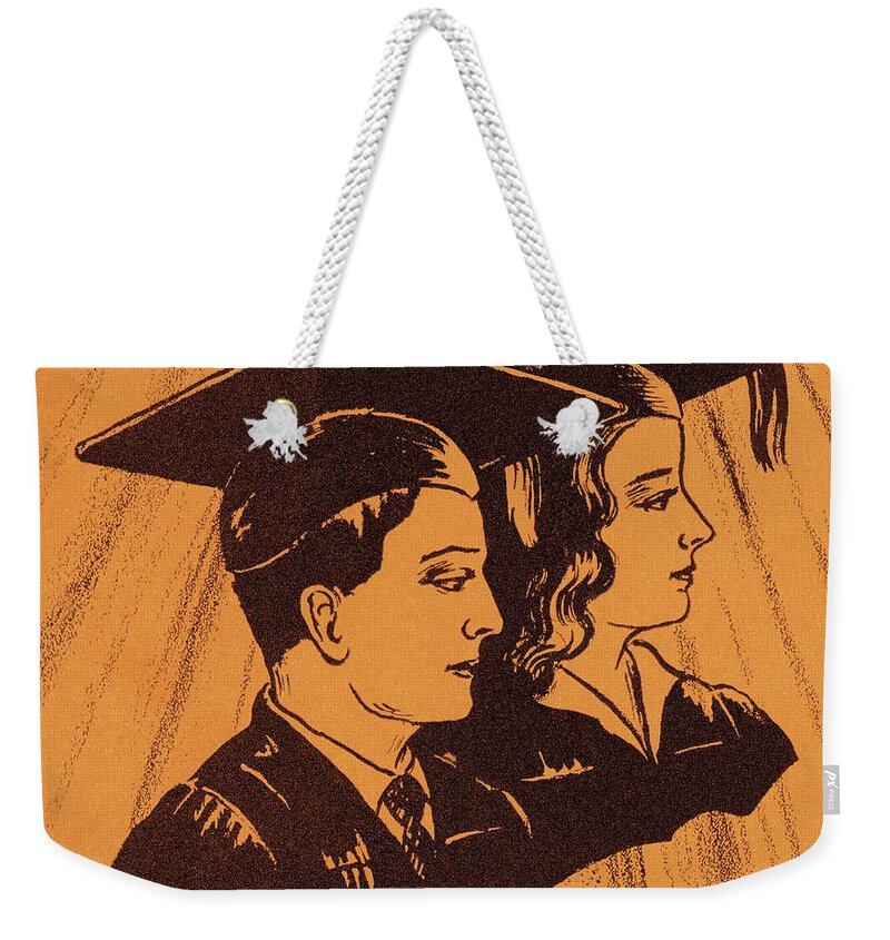 Accomplish Weekender Tote Bag featuring the drawing Male and Female Graduates #1 by CSA Images