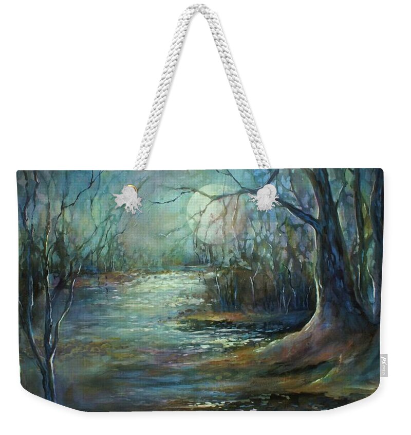 Painting Weekender Tote Bag featuring the painting Moonlight #1 by Michael Lang