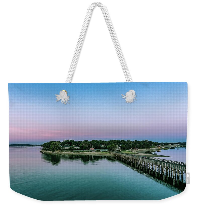Wood Bridge Weekender Tote Bag featuring the photograph morning on the Bridge #2 by William Bretton