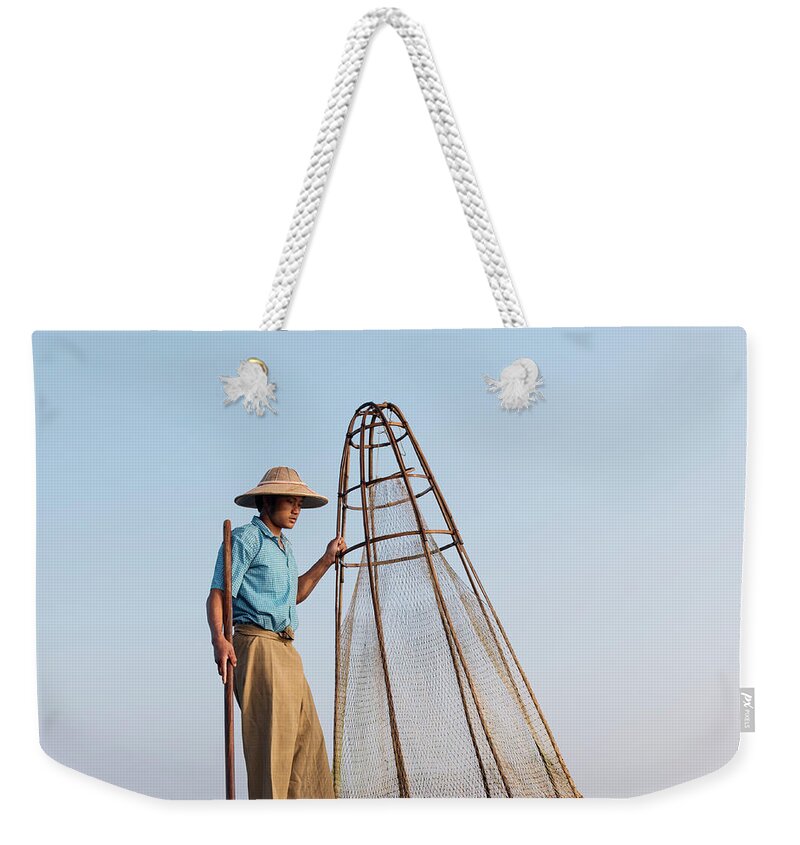 Working Weekender Tote Bag featuring the photograph Myanmar, Inle Lake, Traditional #1 by Martin Puddy