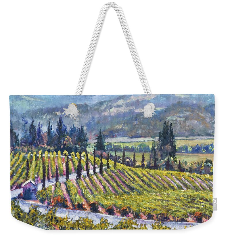 Landscape Weekender Tote Bag featuring the painting Napa Valley Vineyards #2 by David Lloyd Glover