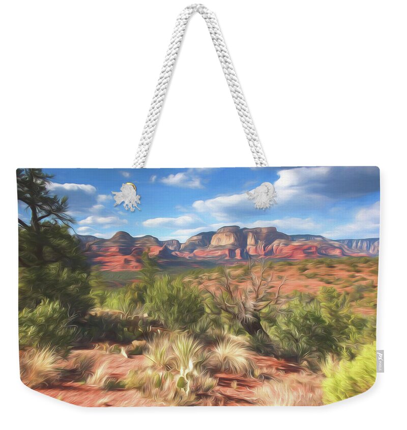 Sedona Arizona Weekender Tote Bag featuring the digital art North of Sedona, Arizona #1 by Alan Goldberg