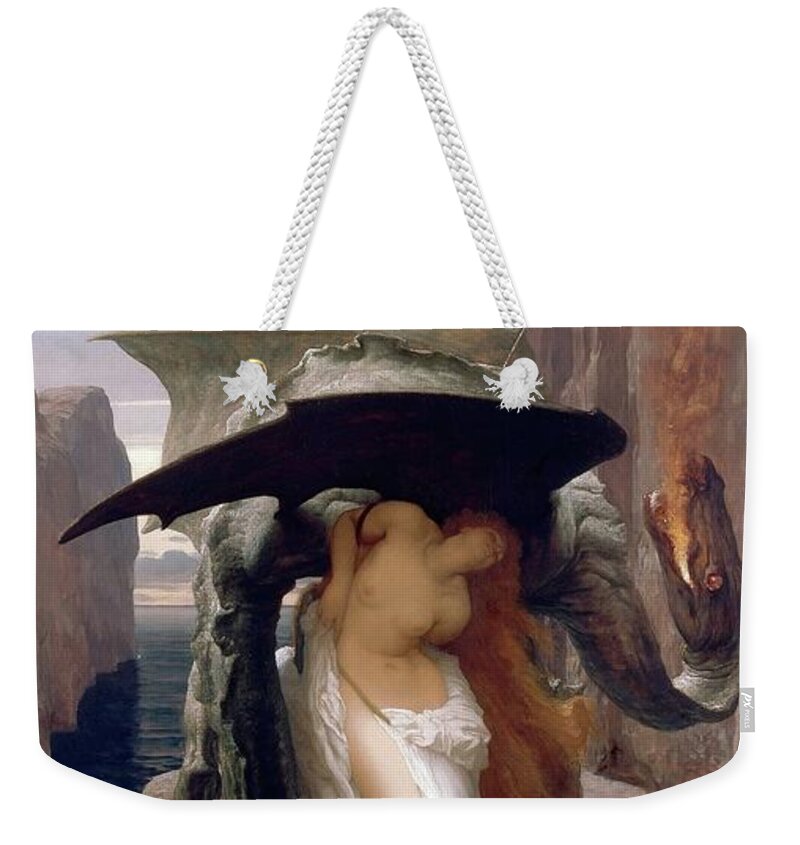 Mythology Weekender Tote Bag featuring the painting Perseus And Andromeda by Frederic Leighton