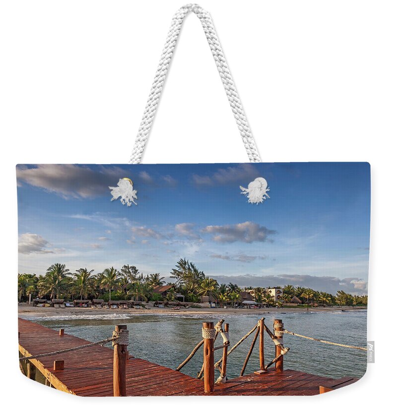 Estock Weekender Tote Bag featuring the digital art Pier At Playa Del Carmen, Mexico #1 by Lumiere
