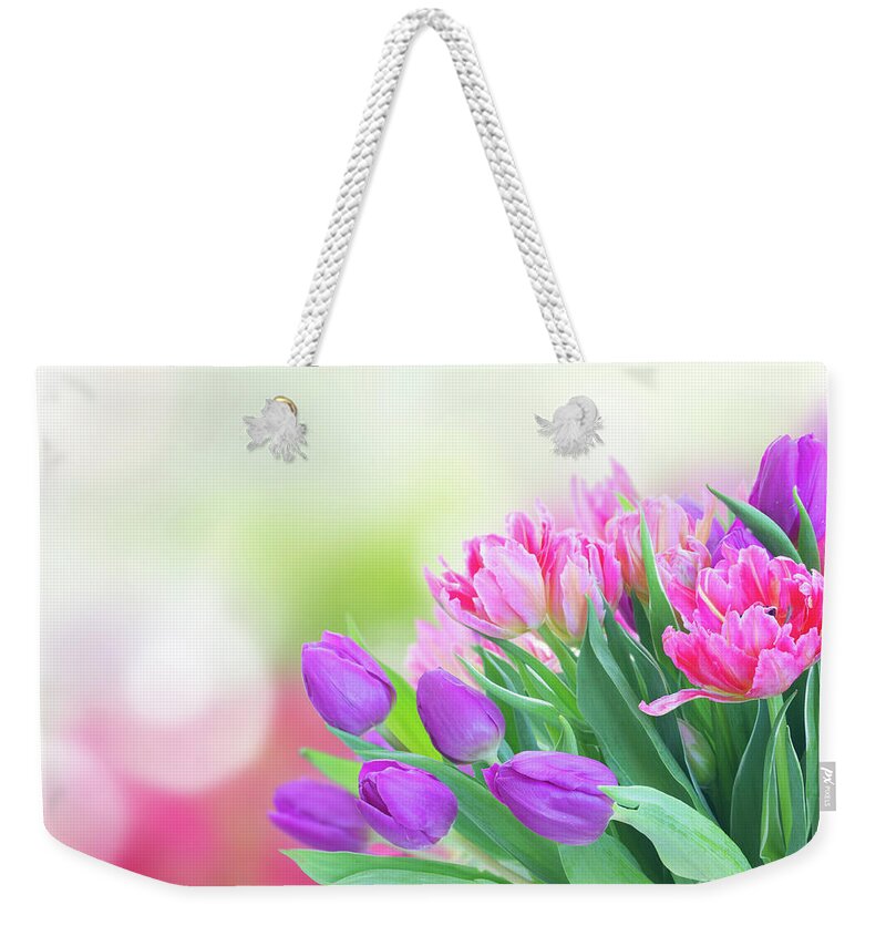 Tulips Weekender Tote Bag featuring the photograph Mauve Affair by Anastasy Yarmolovich