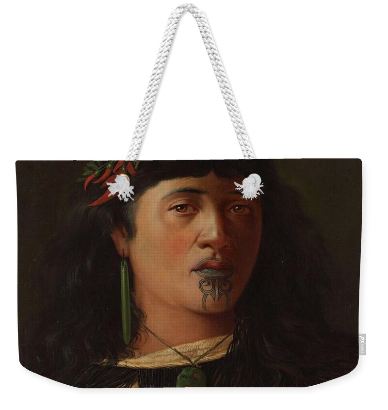 Portrait of a Young Maori Woman with Moko by Louis John Steele 1891  Weekender Tote Bag by Celestial Images - Fine Art America