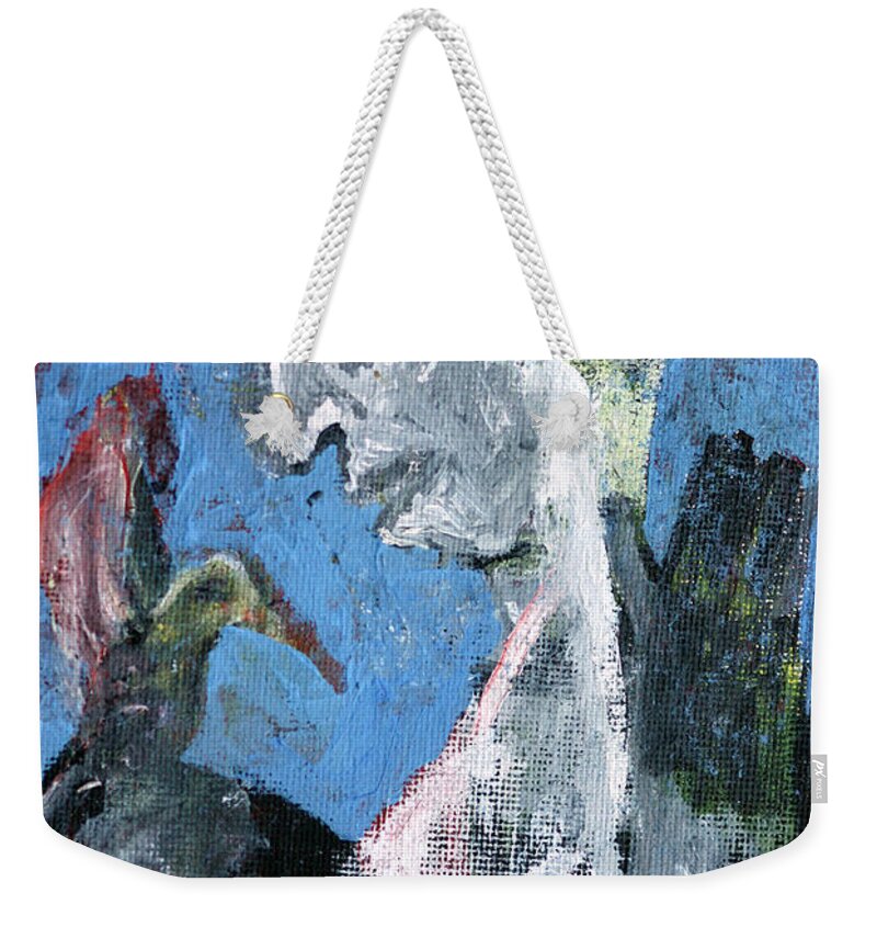 Bird Weekender Tote Bag featuring the painting Portrait with a bird #1 by Edgeworth Johnstone